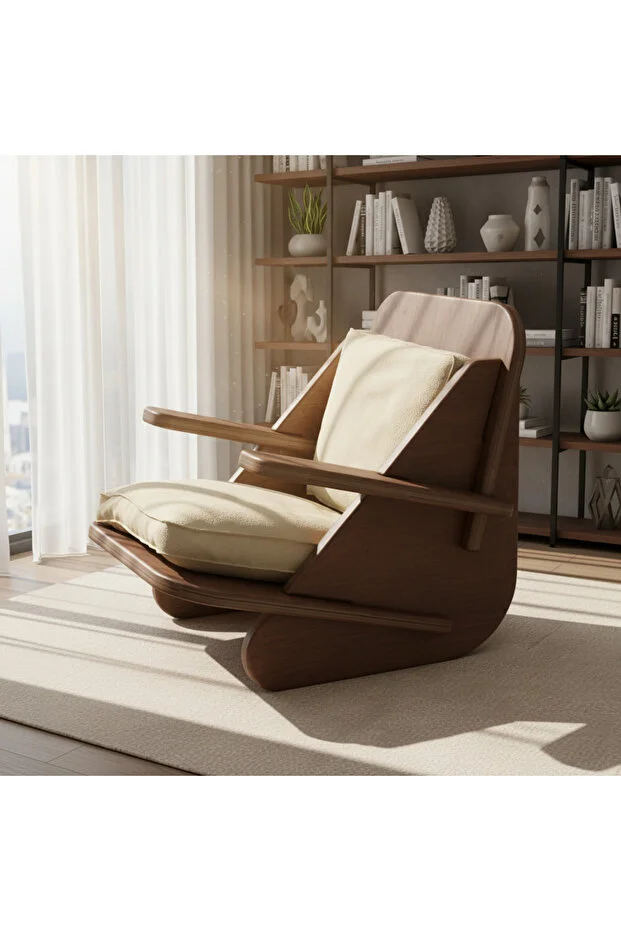 STYLISH Berjer Tekli Ahşap Ceviz Koltuk